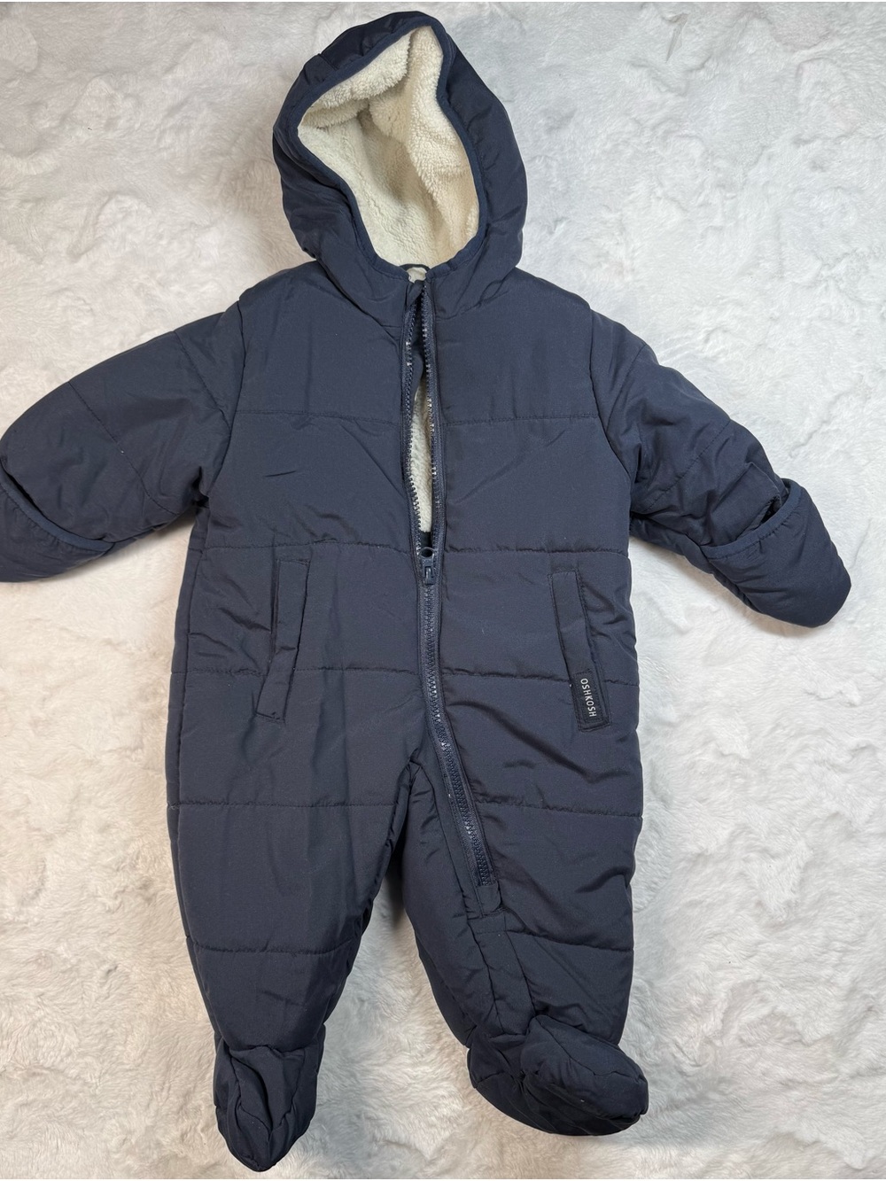 OshKosh B'gosh Navy Hooded Sherpa-Lined One-Piece Footie